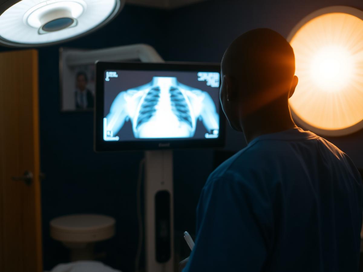 Radiographer reviewing an X-ray