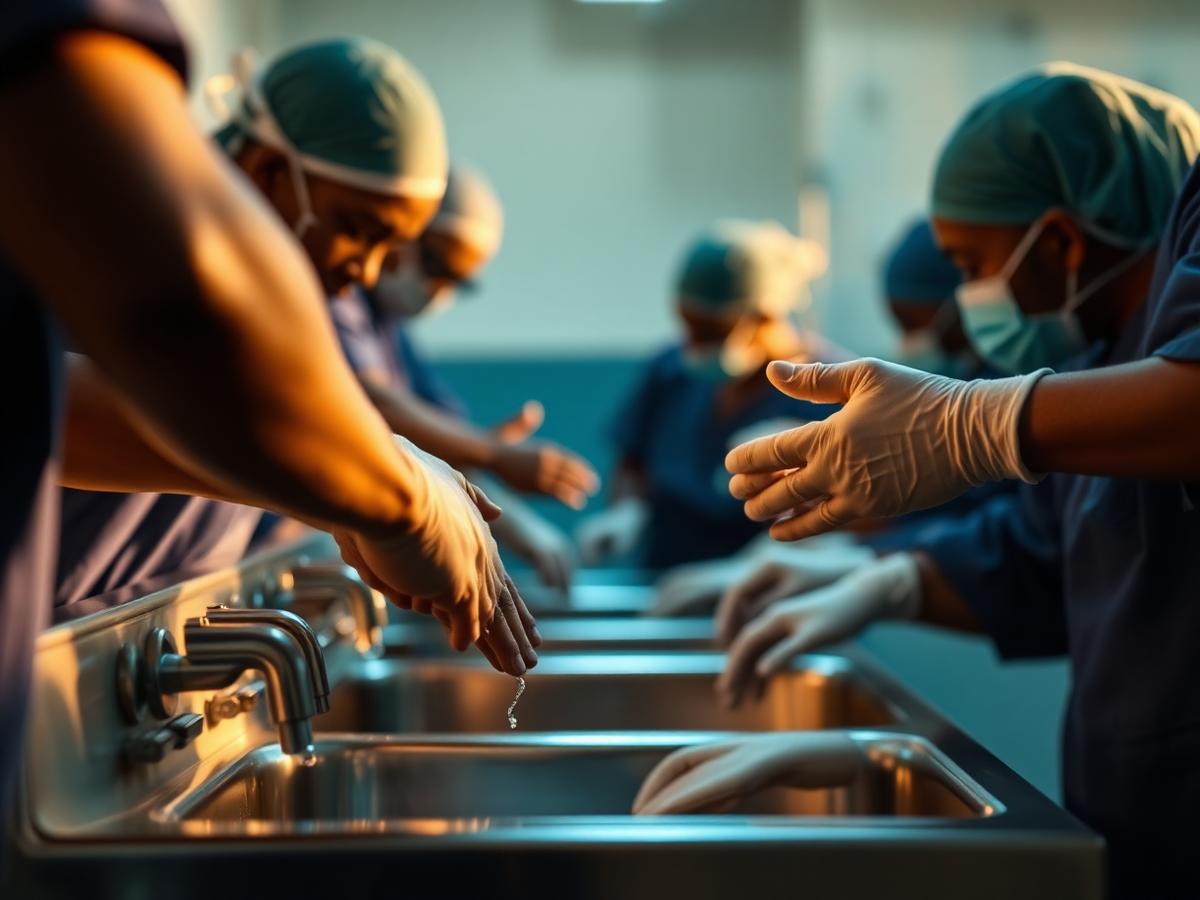 Surgical team scrubbing in