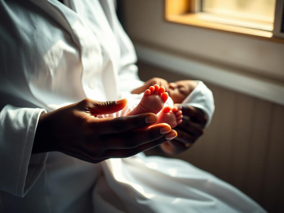 Midwife with a newborn in the maternity unit