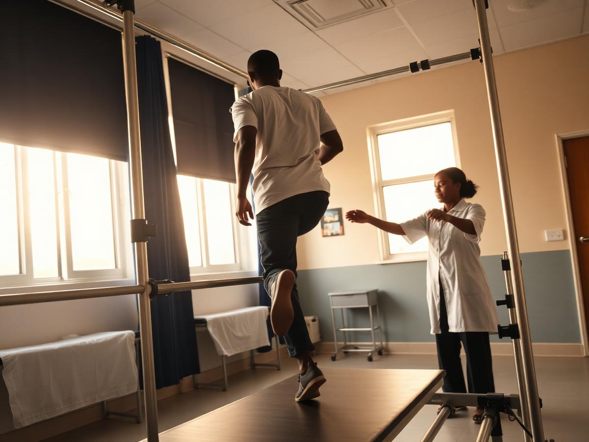 Recovered patient walking with a physiotherapist